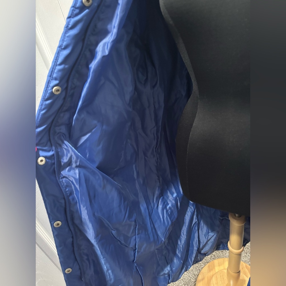 Roaman's Plus Size Blue Knee Length Puffer Coat w/Faux Fur Hood-size 1X - Picture 11 of 11